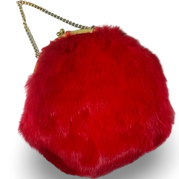 Vintage Garay Red Fur Gold Detail Purse - Picture 1 of 3
